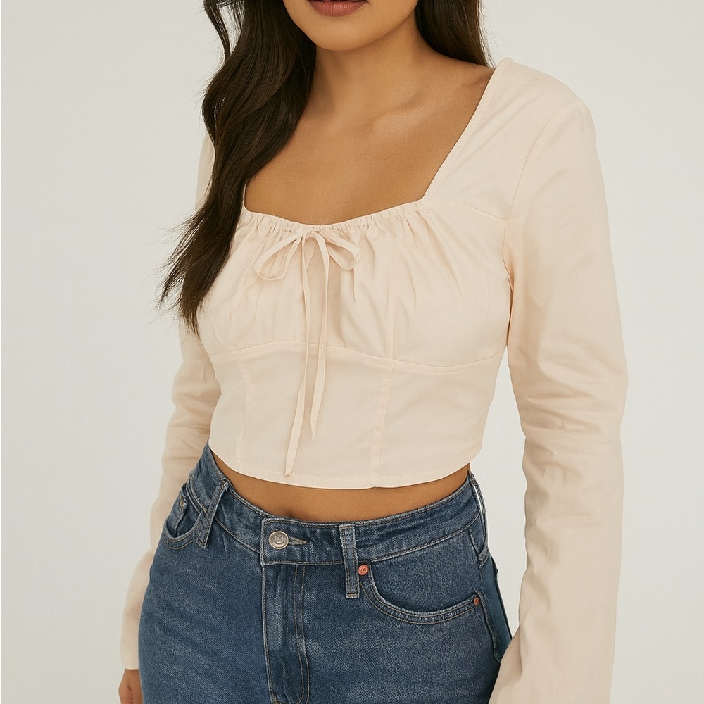 Wild Fable Cream Long Sleeve Crop Top